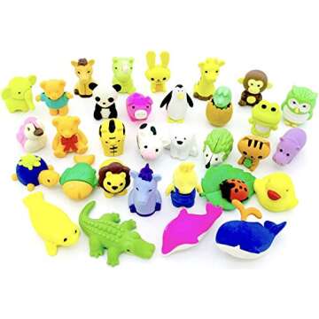 OHill Pack of 32 Animal Erasers Bulk Kids Pencil Erasers Puzzle Erasers Mini Novelty Erasers for Classroom Rewards, Party Favors, Games Prizes, Carnivals Gift and School Supplies