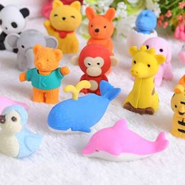 OHill Pack of 32 Animal Erasers Bulk Kids Pencil Erasers Puzzle Erasers Mini Novelty Erasers for Classroom Rewards, Party Favors, Games Prizes, Carnivals Gift and School Supplies