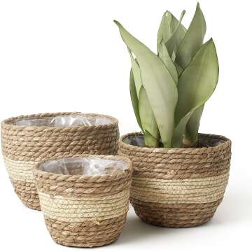 La Jolie Muse Seagrass Planter Basket Indoor Outdoor, Flower Pots Cover, Plant Containers, Beige, 10 inch