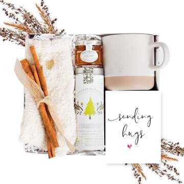 Unboxme Tea Gift Box - Self Care Package I Get Well Soon & Sympathy Gifts for Women, Fluffy Socks, Ceramic Mug, Cedarwood Chai Tea, Mini Honey Jar, Cinnamon Sticks & Bonus Greeting Card