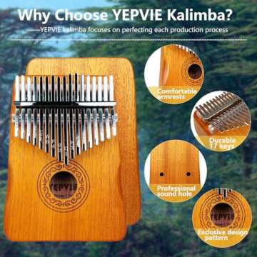 YEPVIE Kalimba 17 Key, Professional Kalimba Thumb Piano with Learning Tools, Unique Finger Piano Kalimba Musical Instruments is Great idea for Kids, Adults (Brown)