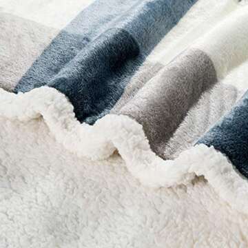 PU MEI Sherpa Fleece Throw Blanket 60" x 80" Reversible Plush Fluffy Large Big Blanket Lattice Flannel Blankets for Sofa Couch Bed (Grey-Soft Blue, 60"*80")