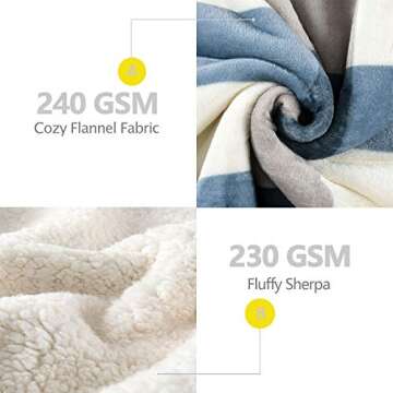 PU MEI Sherpa Fleece Throw Blanket 60" x 80" Reversible Plush Fluffy Large Big Blanket Lattice Flannel Blankets for Sofa Couch Bed (Grey-Soft Blue, 60"*80")