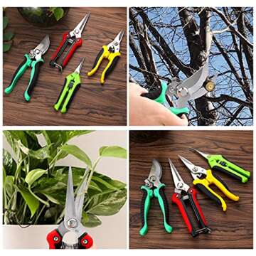 5 pack Garden Pruning Shears Stainless Steel Blades, Handheld Scissors Set with Gardening Gloves,Heavy Duty Garden Bypass Pruning Shears,Tree Trimmers Secateurs, Hand Pruner (Multi-color)