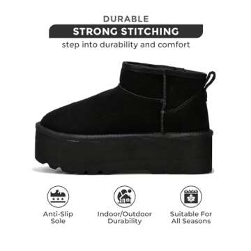 Project Cloud 100% Genuine Suede Leather Ankle Boots for Women - Fur Boots Memory Foam Womens Boots - Anti-Slip Mini Platform Boots, Lightweight Winter Boots for Women Snow Boots (Huggy, Black, 5.5)