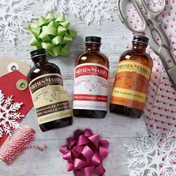 Nielsen-Massey Holiday Gifts Food Flavoring Bundle, Almond Extract, Peppermint Extract, Madagascar Bourbon Pure Vanilla Extract for Baking and Cooking, 2 Ounce Bottles