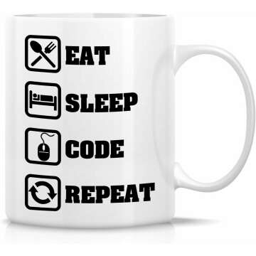 Retreez Funny Mug - Eat Sleep Code Repeat Programmer Software Engineer 11 Oz Ceramic Coffee Mugs - Funny, Sarcasm, Sarcastic, Inspirational birthday gifts for friends, coworkers, siblings, dad, mom.