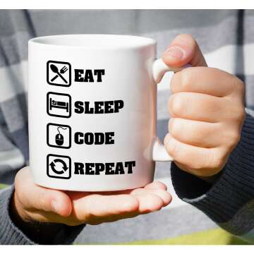 Retreez Funny Mug - Eat Sleep Code Repeat Programmer Software Engineer 11 Oz Ceramic Coffee Mugs - Funny, Sarcasm, Sarcastic, Inspirational birthday gifts for friends, coworkers, siblings, dad, mom.