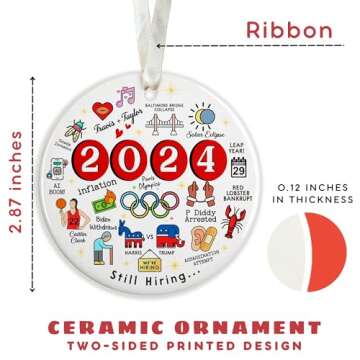 Christmas Ornaments 2024 - Funny Christmas Ornaments - 2024 Year Review Ornament, 2024 Year Remember Social Xmas Keepsake - Commemorative Events Ornament - Gifts for Friend, Family - Ceramic Ornament