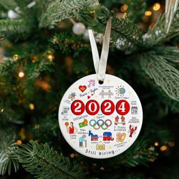 Christmas Ornaments 2024 - Funny Christmas Ornaments - 2024 Year Review Ornament, 2024 Year Remember Social Xmas Keepsake - Commemorative Events Ornament - Gifts for Friend, Family - Ceramic Ornament