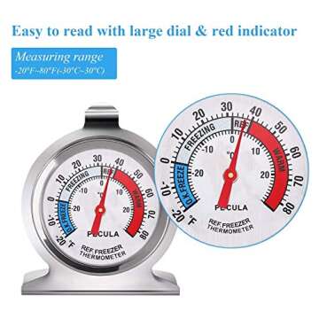 2 Pack Refrigerator Thermometer, -30~30°C/-20~80°F, Classic Fridge Analog Thermometer Large Dial with Red Indicator Thermometer for Freezer Refrigerator Cooler