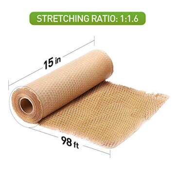 Packaging Paper Honeycomb Cushioning Wrap Paper Rolls 15"x98' Eco-Friendly Kraft Packaging Paper for Gift Moving Packing