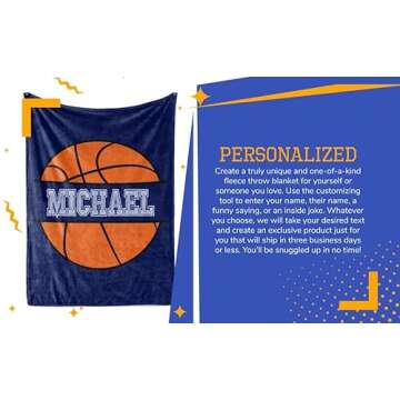 Personalized Custom Basketball Fleece and Sherpa Throw Blanket for Kids Youth Basket Ball Indoor Outdoor Blankets Boys Girls Toddler Mini Hoop Fans Toys Apparel