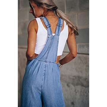 utcoco Women's Casual Loose Denim Overalls Adjustable Strap Wide Leg Bib Jean Overalls Jumpsuit with Pockets (Small, Blue)