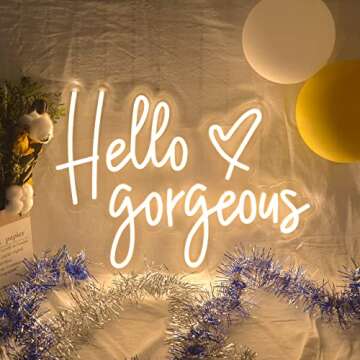 Large Hello Gorgeous Neon Signs, 28 inches LED Neon Sign Wall Art Gifts Decor for Home Bedroom Party Wedding Bar Cafe Club Decoration