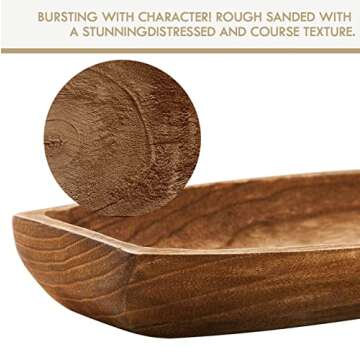 Uziass Wood Dough Bowl, 17.25"x 8.8" Hand Carved Wooden Dough Bowls for Decor Rustic Wood Dough Bowls Decorative Wooden Dough Fruits Bowl for Table Centerpiece Dining Living Room Home Kitchen Decor