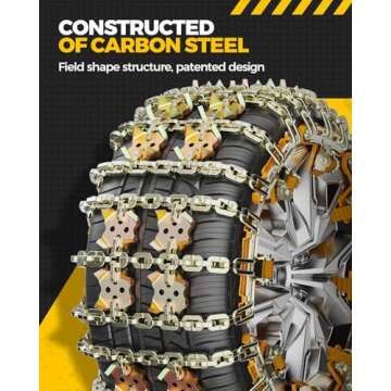 KYX Tire Chains for Car/SUV/Pickup Truks, Adjustable Universal Emergency Snow Chains for Tire, 8.7-11.1 inch, 8 Pcs,