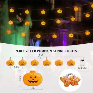 Swoolfe Pumpkin Halloween Lights - 2 Modes 9.8 Ft 20 Led Pumpkin String Lights Battery Operated, Halloween Pumpkin Lights Decorations Halloween Lights for Indoor Bedroom Halloween Decorations