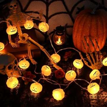 Swoolfe Pumpkin Halloween Lights - 2 Modes 9.8 Ft 20 Led Pumpkin String Lights Battery Operated, Halloween Pumpkin Lights Decorations Halloween Lights for Indoor Bedroom Halloween Decorations