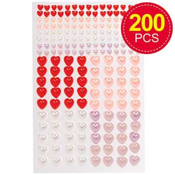 Baker Ross AT408 Heart Self-Adhesive Pearls - Pack of 200, Assorted Jewel Sticker Craft Embellishments for Kids Arts and Crafts Decorating