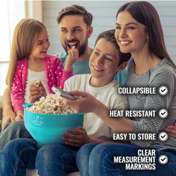 Zulay Microwave Popcorn Popper - BPA-Free Silicone Popcorn Popper Microwave Popcorn Bowl - Collapsible Microwave Popcorn Maker - Family Movie Night Supplies - Aqua