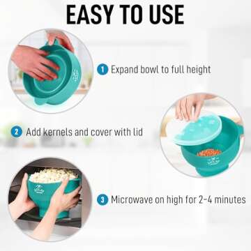 Zulay Microwave Popcorn Popper - BPA-Free Silicone Popcorn Popper Microwave Popcorn Bowl - Collapsible Microwave Popcorn Maker - Family Movie Night Supplies - Aqua