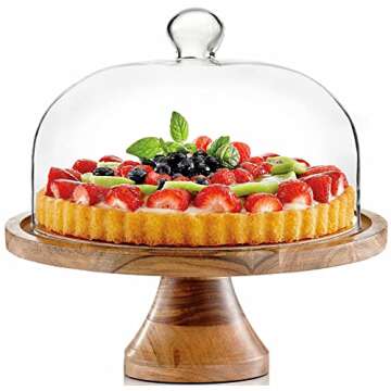 Royalty Art 4-in-1 Cake Stand with Dome, Cheese Board, Covered Platter, and Serving Tray for Pastries, Pies, Appetizers, and Holiday Treats, Decorative Kitchen Server and Display