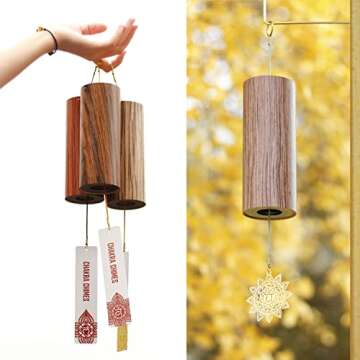 Mowind Chakra Chimes Natural Bamboo Wind Chimes Meditation Chord Windchime Wind Bell for Home Decoration Zen Mindfulness Heart Chakra