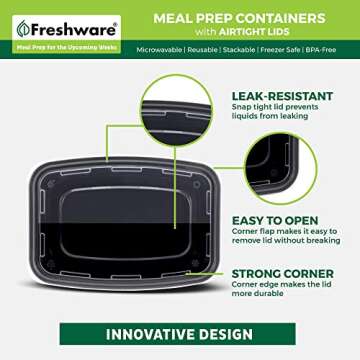 Freshware Meal Prep Containers [50 Pack] 1 Compartment Food Storage Containers with Lids, Bento Box, BPA Free, Stackable, Microwave/Dishwasher/Freezer Safe (16 oz)