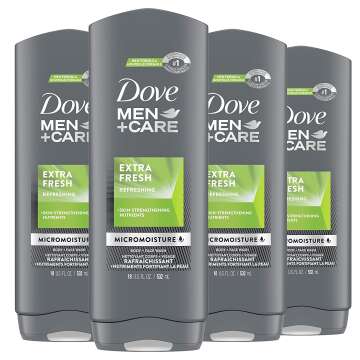 Dove Men+Care Body Wash for Men's Skin Care Extra Fresh Effectively Washes Away Bacteria While Nourishing Your Skin, 18 Ounce (Pack of 4)