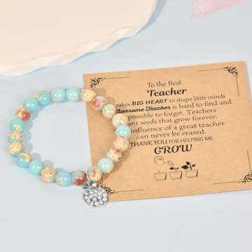 U-Zomir Teacher Appreciation Gifts for Women, Personalized Teacher Gifts Natural Stone Teacher Bracelet, End of Year Teacher Gifts