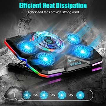 Laptop Cooling Pad, Gaming Laptop Cooler with 5 Quiet Fans and Colorful RGB Light(One Click colse), Laptop Fan Cooling Pad Fits 12-17 Inch Laptop, USB Port Powered, 7 Adjustable Height