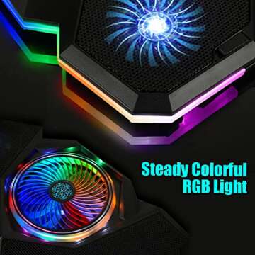 Laptop Cooling Pad, Gaming Laptop Cooler with 5 Quiet Fans and Colorful RGB Light(One Click colse), Laptop Fan Cooling Pad Fits 12-17 Inch Laptop, USB Port Powered, 7 Adjustable Height