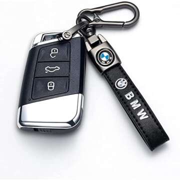 Genuine Leather Car Key Chain for BMW X1 X3 X5 X6 Z4 X6 X7 Series M 1 M3 M5 6 Series,Keyring Keychain Accessories Family Present(Black)