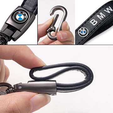 Genuine Leather Car Key Chain for BMW X1 X3 X5 X6 Z4 X6 X7 Series M 1 M3 M5 6 Series,Keyring Keychain Accessories Family Present(Black)