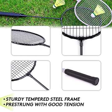 AboveGenius Badminton Rackets Set with 6 Shuttlecocks, Lightweight Badminton Set of 4 for Outdoor Backyard Games, Racquets with Durability for Beginners and Casual Players