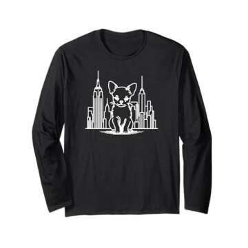 Chihuahua New York City skyline line art for NYC dog lovers Long Sleeve T-Shirt