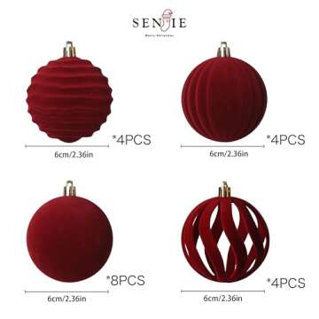 Senjie 2.36inch Christmas Tree Ornaments Velvet Balls,20PCS Flocked Decoration Balls Ornaments Sets for Christmas 2024 Red