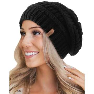 FURTALK Winter Hats for Women Fleece Lined Knit Beanie Hats Slouchy Warm Beanies Ski Skull Cap Black