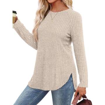 Saloogoe Long Sleeve Shirts for Women Tunic Tops for Women Loose Fit Dressy Fall Clothes for Women 2024 Trendy Sweaters Cream L