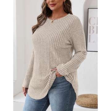 Saloogoe Long Sleeve Shirts for Women Tunic Tops for Women Loose Fit Dressy Fall Clothes for Women 2024 Trendy Sweaters Cream L