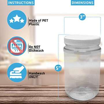 CSBD 8 Oz Plastic Mason Jars with Screw On Lids, No BPA PET Storage Containers for Dry Goods, Arts and Crafts, Herbs, Spices or DIY Projects, Bulk, 10 Pack