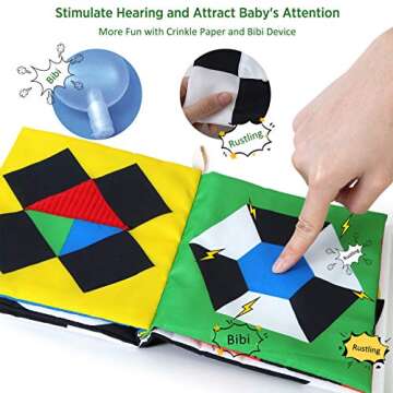 beiens Baby Books Toys, High Contrast Black and White Books Non Toxic Fabric Touch and Feel Crinkle Cloth Books Early Educational Stimulation Toys for Infants Toddlers, Baby Gift Soft Toys Mirror