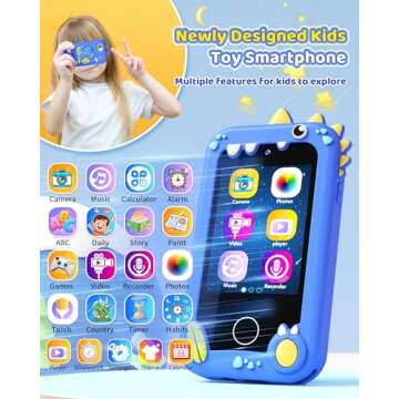 Kids Toy Smartphone, Gifts and Toys for Girls Boys Ages 3-8 Years Old, Fake Play Dinosaur Toy Phone Music Dual Camera Games, Birthday