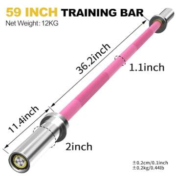 POWER GUIDANCE Chrome Olympic Barbell Bar, Weight Bar for lifting, Hip Thrusts, Universal Strength Training Bars ​26lb 5ft/60 inch (Pink-5FT)