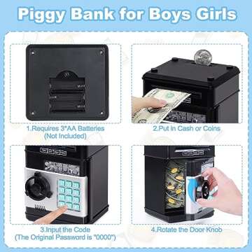 Refasy Kids Toys for Boys Girls Age 3-5,Electronic Piggy Banks for Kids Money Savings Box Toys Mini ATM Coin Bank for Children Best Birthday Xmas Gifts Cash Coin Can for Kid 8-12 Year Old Black