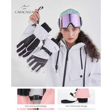 Ski Gloves for Men Women - Winter Snow Gloves Windproof & Waterproof for Cold Weather, Thinsulate Warm Snow Sports Gloves with Pocket Skiing Snowboarding Snowmobile Gloves for Adult Youth Pink L