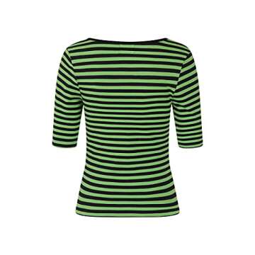 Hell Bunny Warlock Striped Punk Retro Jersey Top - Black & Green (XS)