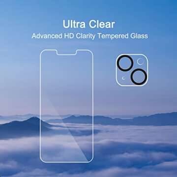 Ailun 3 Pack Screen Protector for iPhone 14 [6.1 inch] + 3 Pack Camera Lens Protector,Case Friendly Tempered Glass Film,[9H Hardness] - HD