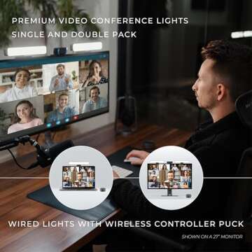 HumanCentric Premium Video Conference Lighting for Video Calls, HighBeam Pro Light for Zoom Meetings and Streaming, Upgrade Your Monitor Ring Light with LED Webcam Light, Dual Video Conference Light